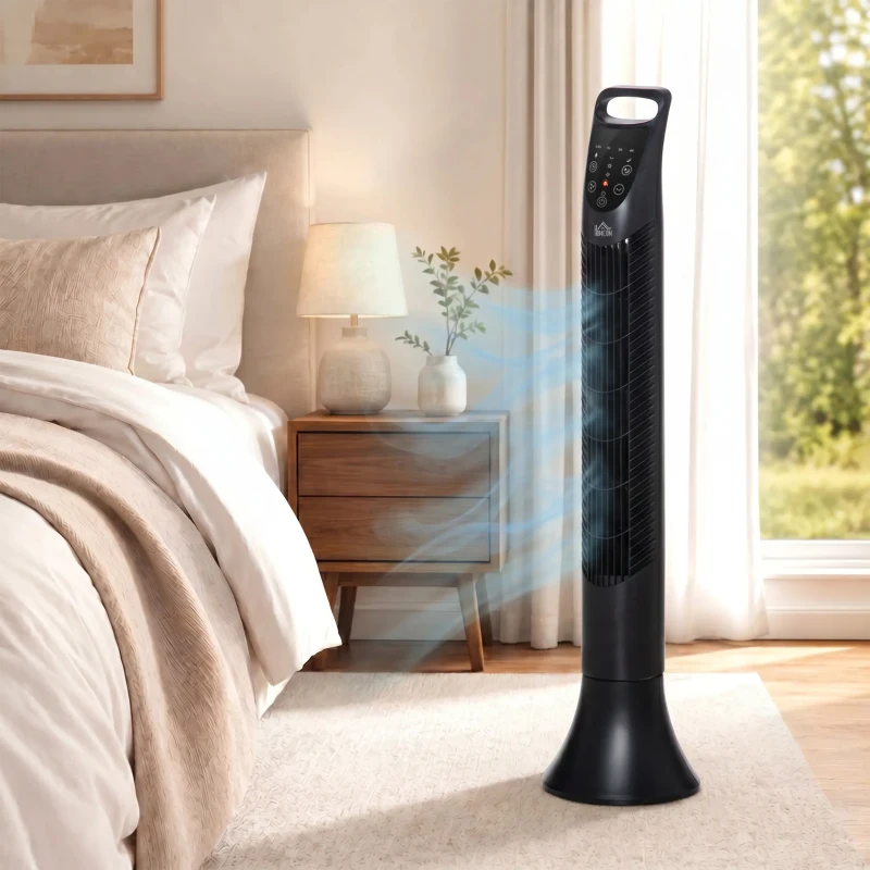 HOMCOM 36'' Freestanding Tower Fan, 3 Speed 3 Mode, 7.5h Timer, 70 Degree Oscillating, LED Display, Remote Controller, Black