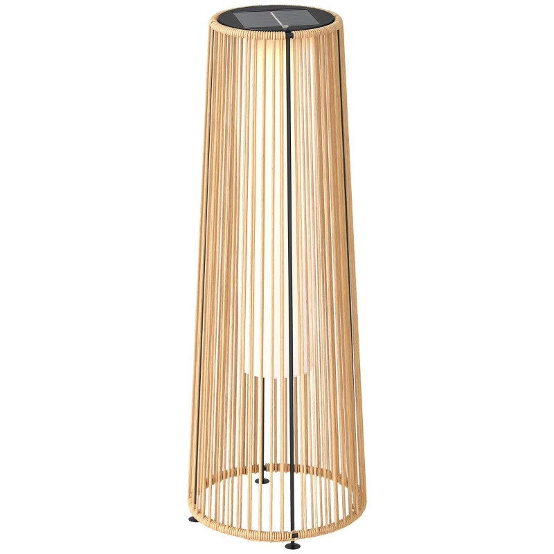 Outsunny Farola Solar Exterior de Ratán Sintético con Luces LED Encendido y Apagado Automático Impermeable Ø21,5x61 cm Natural