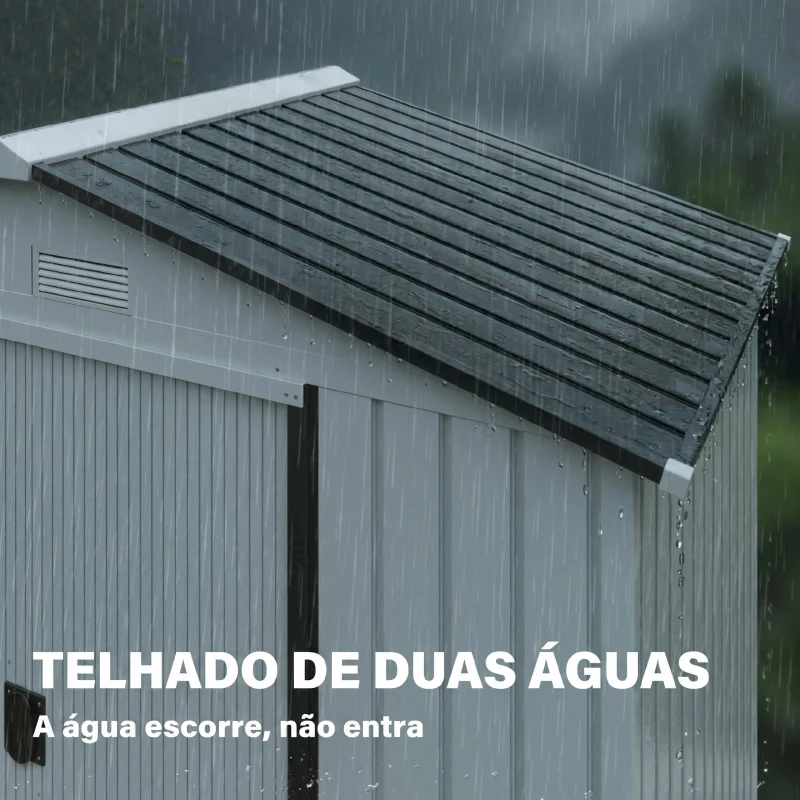 Outsunny Abrigo de Jardim 213x130x185cm Abrigo de Jardim Metálico de Exterior com 2 Portas Deslizantes e 4 Janelas Branco e Cinza