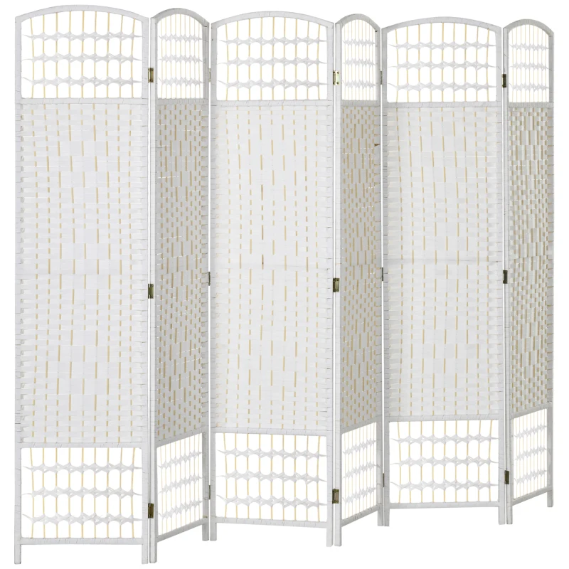 HOMCOM Paravan separator de încăperi cu 6 panouri pliabil din sfoară de hârtie 160x170cm decor pentru dormitor alb