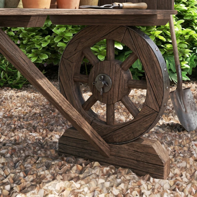 Outsunny Bancă de Grădină cu Picioare în Formă de Roți de Căruță și Șezut din Șipci, 120x29x39cm, Maro