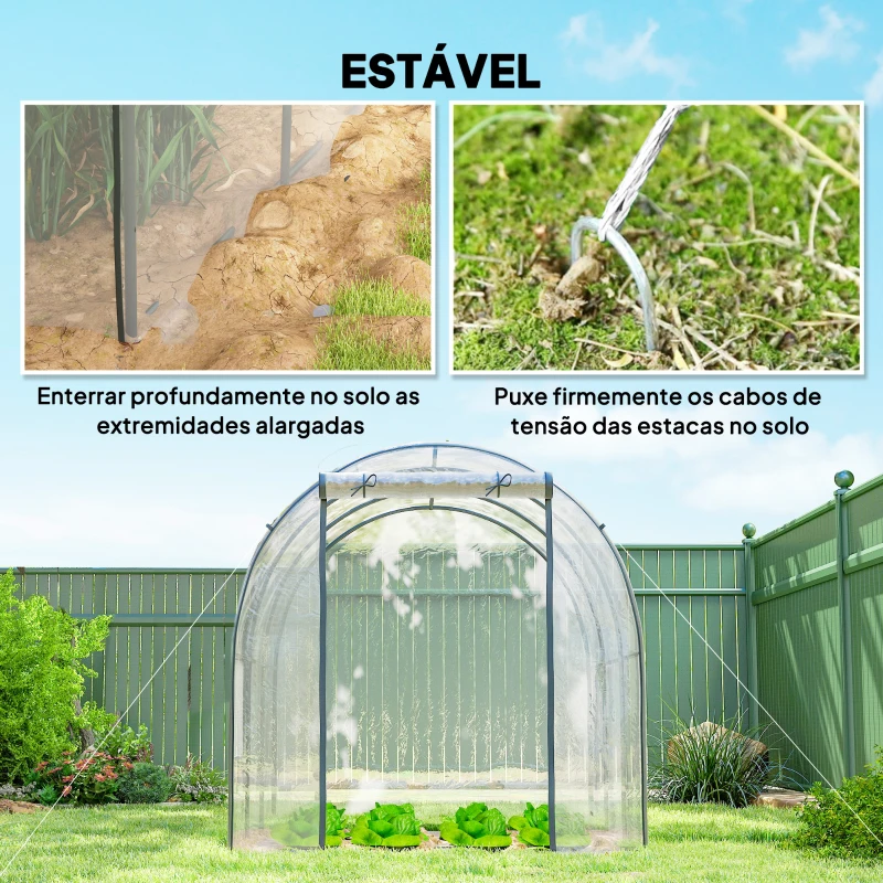 Outsunny Estufa Tipo Túnel  3x2x2 m com Porta Enrolável 2 Janelas  Anti-UV para Cultivos Plantas Flores Transparente