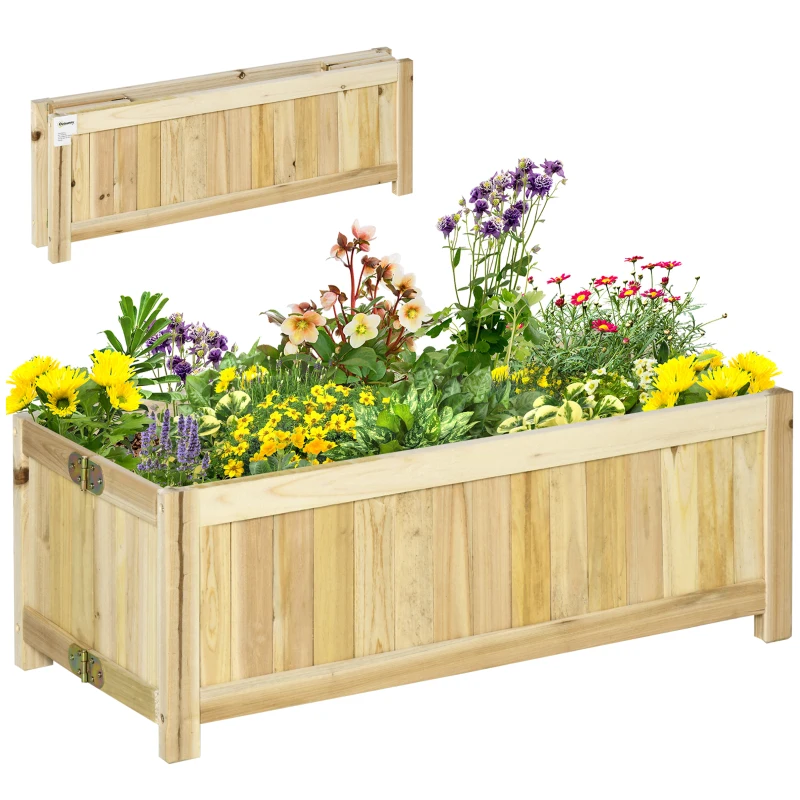 Outsunny Jardinera de Madera Plegable con 4 Patas para Cultivos Verduras Flores en Patio Balcón Terraza 70x30x25 cm Natural