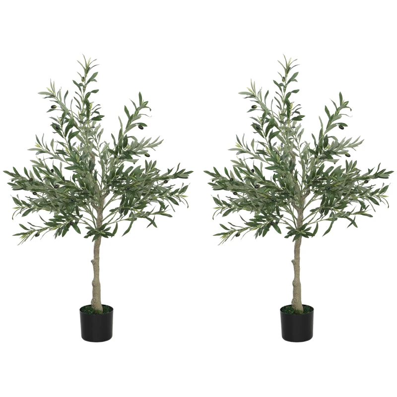 HOMCOM Conjunto de 2 Oliveiras Artificiais 120 cm Plantas Artificiais Decorativa de Interior com 20 Azeitonas  Verde