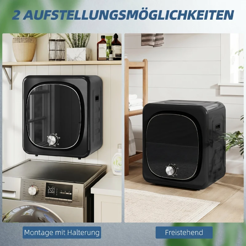 HOMCOM Máquina de Secar Roupa de Exaustão 4 kg 800W Anti-Vincos Esterilização 5 Programas Carga Frontal 48x40x56 cm Preto