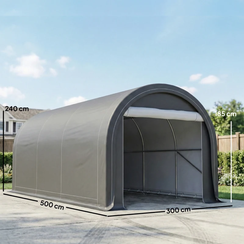 Outsunny Garaje Exterior para Coche 3x5 m Impermeable con Tejido PE Resistente Marco de Acero Galvanizado UPF30+ Gris