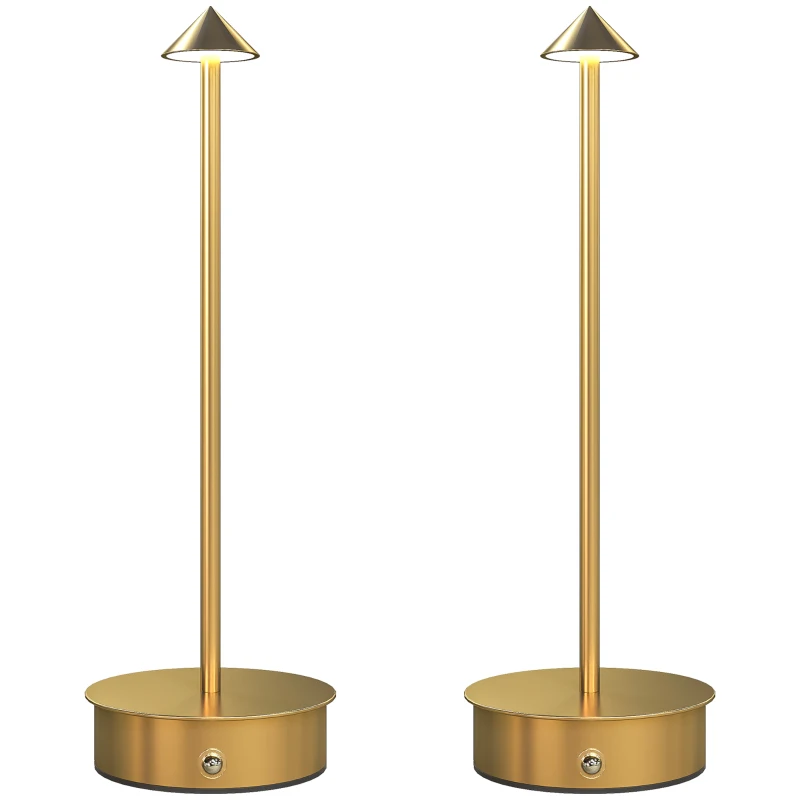 HOMCOM Juego de 2 Lámparas de Mesa LED Recargables con USB y Control Táctil y Luz Regulable Ø10x30 cm Dorado