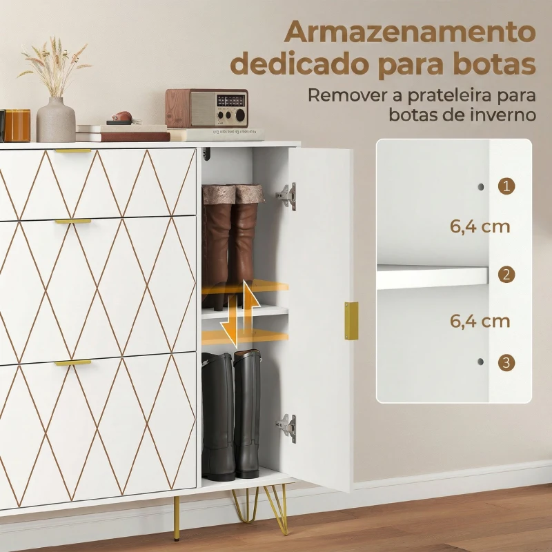 HOMCOM Sapateira Estreita com 2 Compartimentos Abatíveis Armário e Prateleiras Ajustáveis 10-14 Pares de Sapatos 110x25x110,6 cm Branco