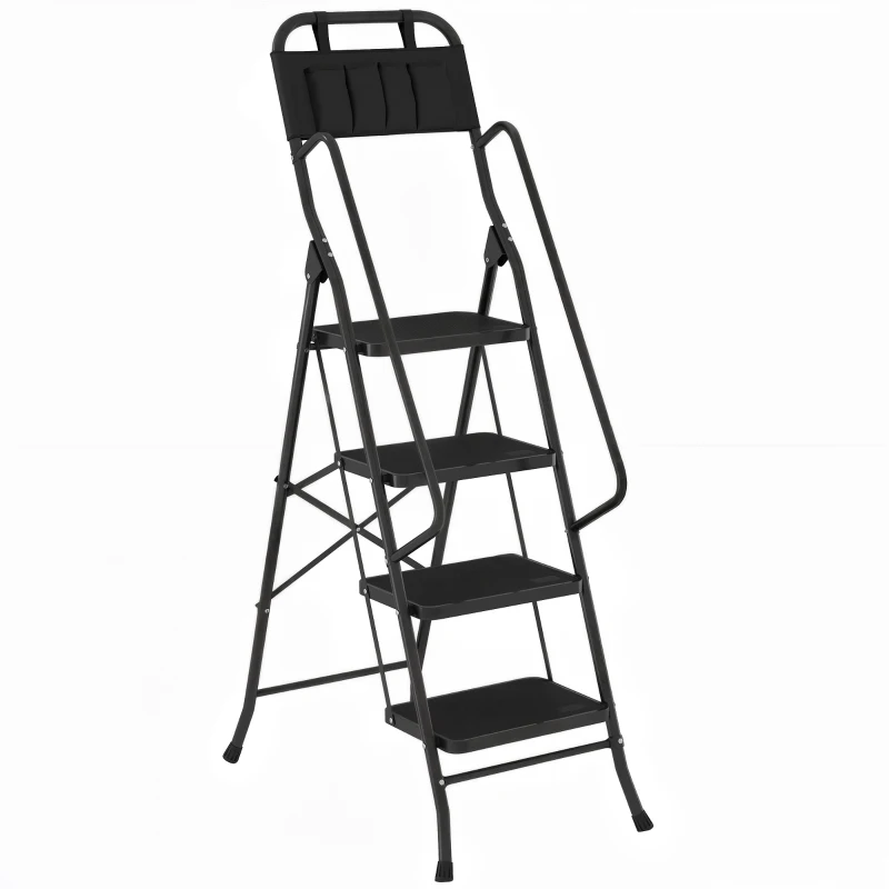 HOMCOM Escalera Plegable de 4 Peldaños con Bolsa de Herramientas Escalera de Tijera con Peldaños Anchos Antideslizantes Negro
