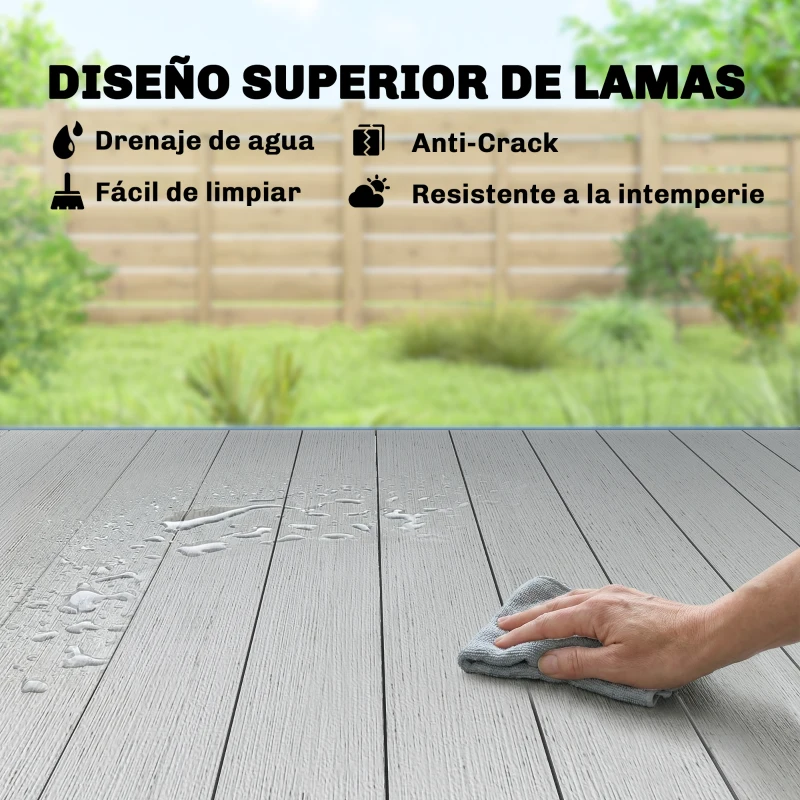 Outsunny Mesa de Comedor de Jardín para 6 Personas con Superficie de Listones Estructura de Acero 140x90x74 cm Gris
