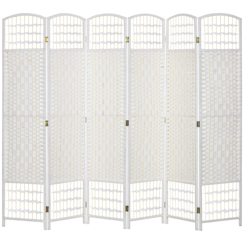 HOMCOM Paravan separator de încăperi cu 6 panouri pliabil din sfoară de hârtie 160x170cm decor pentru dormitor alb