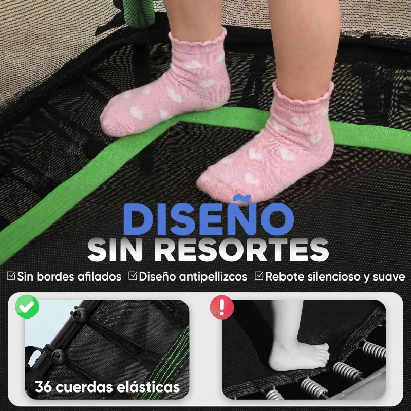 HOMCOM Cama Elástica Infantil Trampolín para Niños +3 Años con Red de Seguridad Ø163,5x190 cm Verde