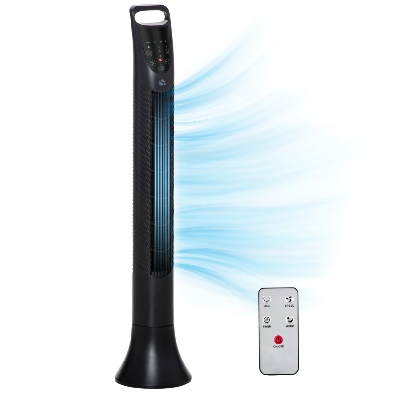 HOMCOM 36'' Freestanding Tower Fan, 3 Speed 3 Mode, 7.5h Timer, 70 Degree Oscillating, LED Display, Remote Controller, Black