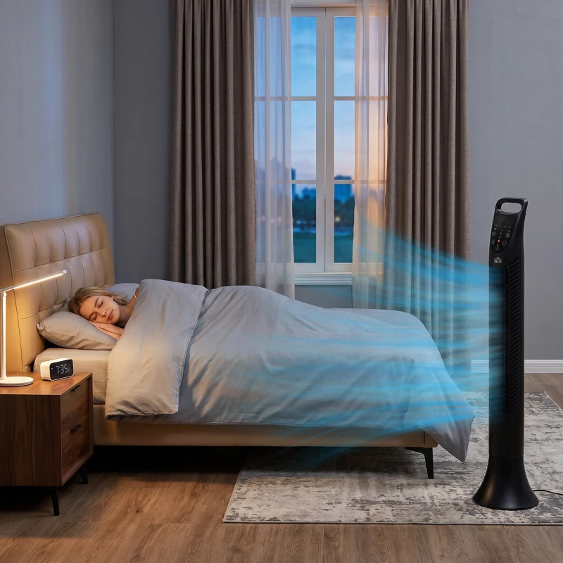 HOMCOM 36'' Freestanding Tower Fan, 3 Speed 3 Mode, 7.5h Timer, 70 Degree Oscillating, LED Display, Remote Controller, Black