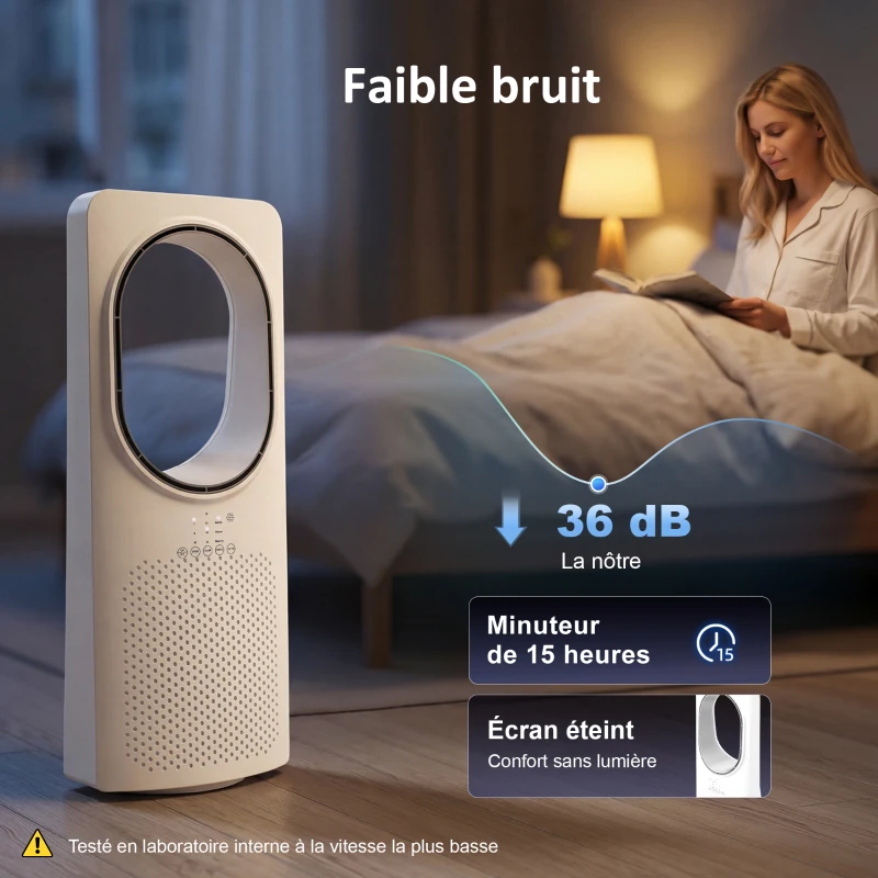 HOMCOM Ventilateur colonne ultra-silencieux 36 dB, ventilateur tour, oscillant à 45°, 3 vitesses, 3 modes, télécommande, blanc