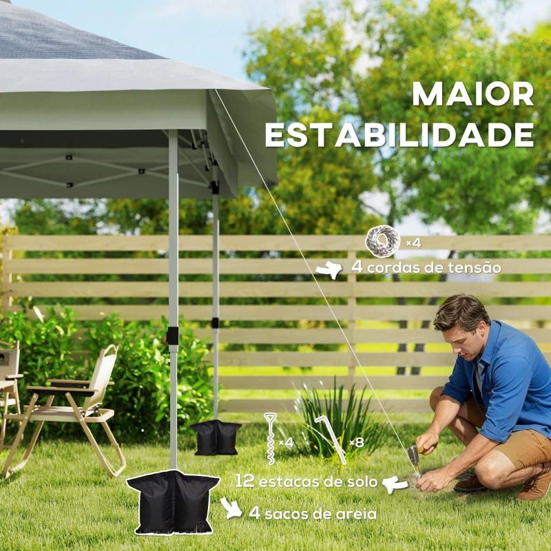 Outsunny Pérgola Dobrável 356x356x280 cm com 4 Paredes Laterais de Malha Anti-UV Altura Ajustável e Bolsa de Transporte Cinza Escuro