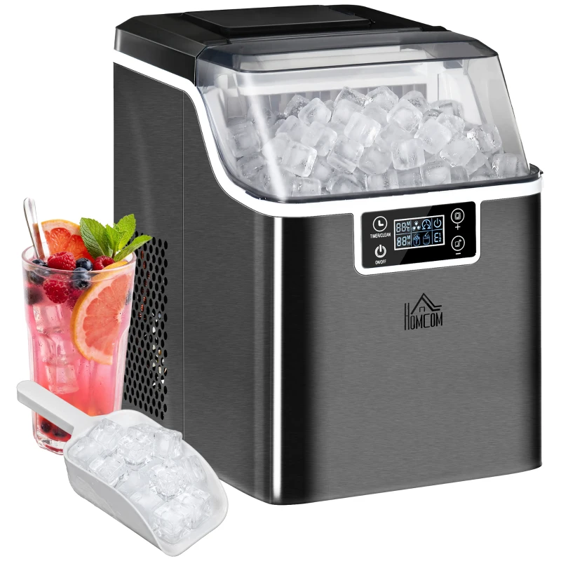 HOMCOM Macchina per Ghiaccio 20kg in 24 Ore, 24 Cubetti in 14-18 Minuti e Sistema Autopulente, Nero