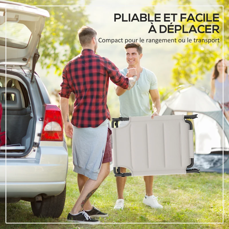 Outsunny Lot de 2 Bains de soleil transats pliables grand confort dossier pare-soleil réglables multi-positions, crème