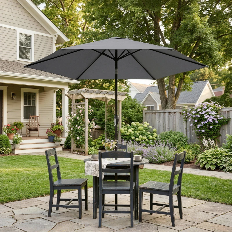 Outsunny Parasol de Jardin Extérieur Rond 2m, Inclinable à 30°, Manivelle, Mât en Aluminium, Toile 180 g/m², Anti-UV, Gris Foncé