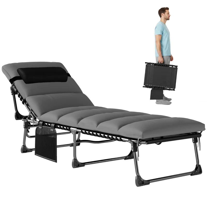 Outsunny Chaise longue jardin extérieur, Bain de soleil Pliable, dossier inclinable sur 5 positions, 200 x 57 x 38 cm, gris Foncé