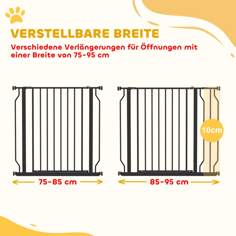 PawHut Hunde-Absperrgitter, Klemmmontage, verstellbare Länge, Stahl/ABS, 75-95 x 76cm, Schwarz