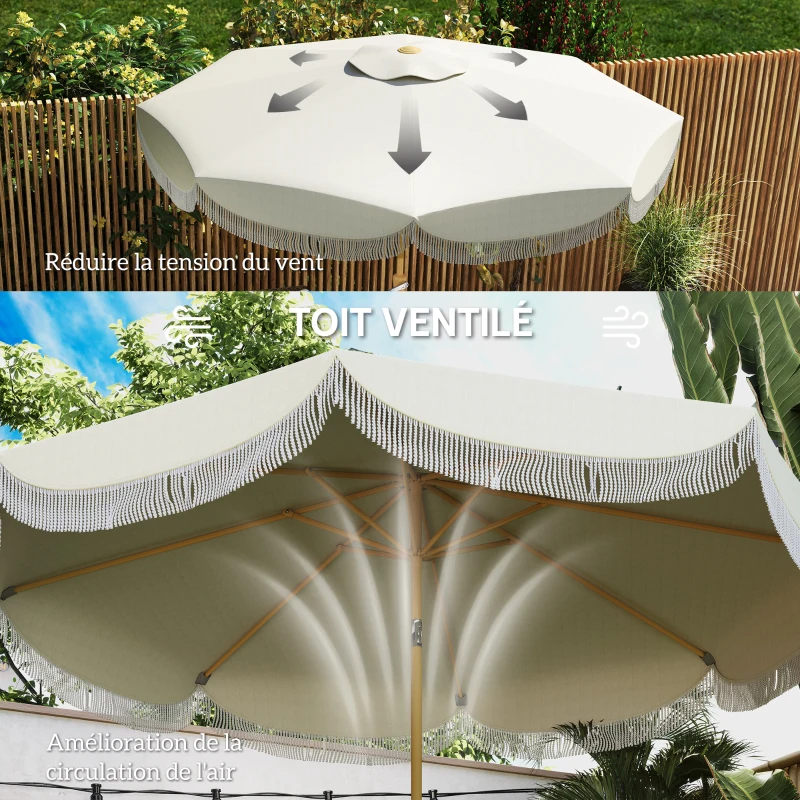 Outsunny Parasol de jardin 2,7 ​​m, parasol inclinable d'extérieur UPF 30+ avec manivelle, 8 baleines, bleu clair et blanc