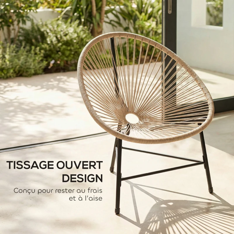 Outsunny Lot de 2 Fauteuils de Jardin Acapulco Résine Tressée, Structure Triangulaire en Acier, Charge 120 kg, 72x68x81cm, Naturel