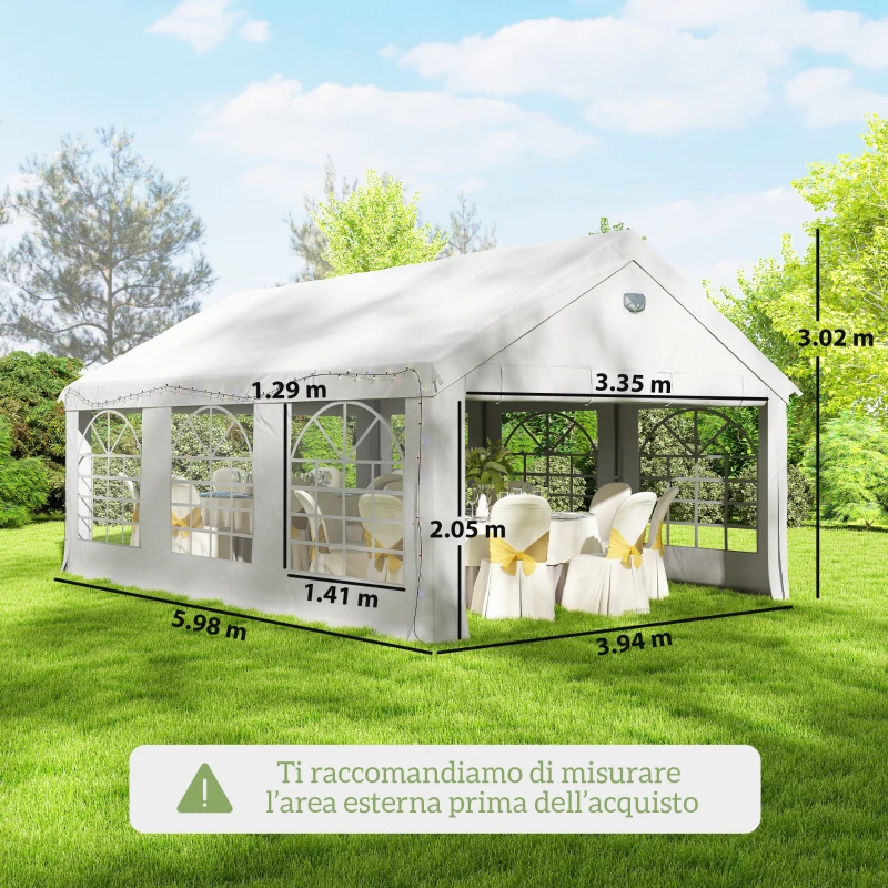 Outsunny Tendone per Feste 4x6 m con Finestre e 4 Pareti Laterali Rimovibili, in Acciaio e PE, Bianco