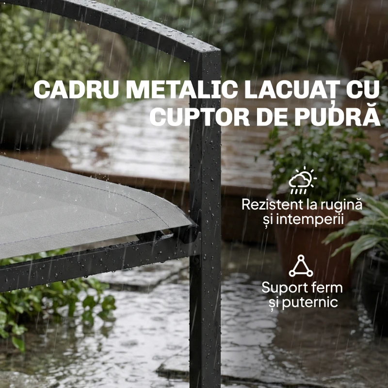 Outsunny bancă de grădină din metal, 2 locuri, material respirabil Texteline, culoare gri.