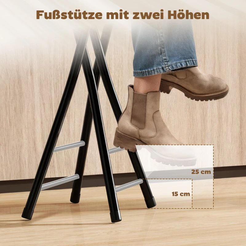 HOMCOM Barhocker 2er Set, Klappbar Barstuhl mit Stahlgestell, Küchenstühle mit doppelter Fußstütze 34 x 30 x 70 cm Schwarz