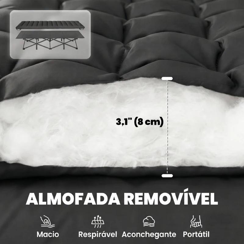 Outsunny Cama Dobrável de Campismo com Colchão Removível de Tecido Oxford 600D com Cabeceira e Bolsa Carga 200 kg Preto
