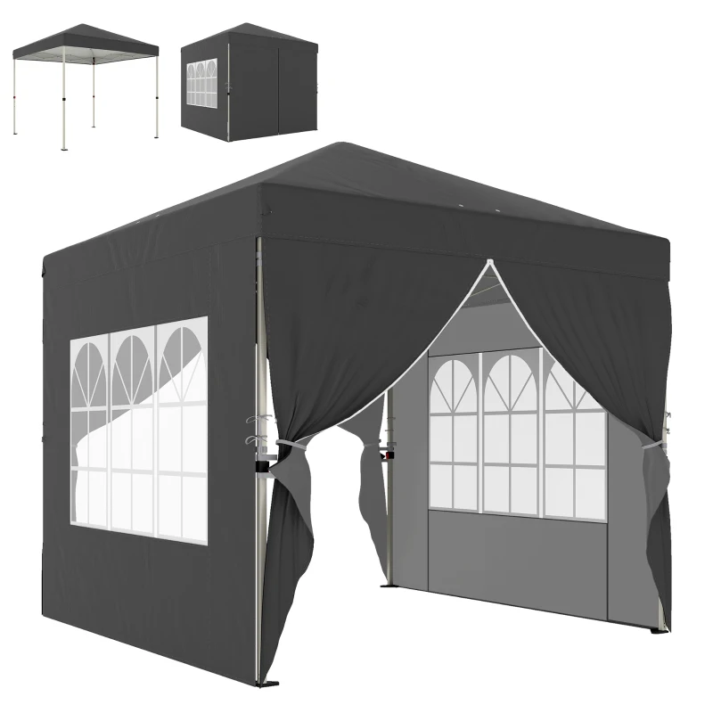 Outsunny Tonnelle de jardin 2,5 x 2,5 m pop up tonnelle pliante réglable en hauteur protection UV50+ montage facile gris foncé