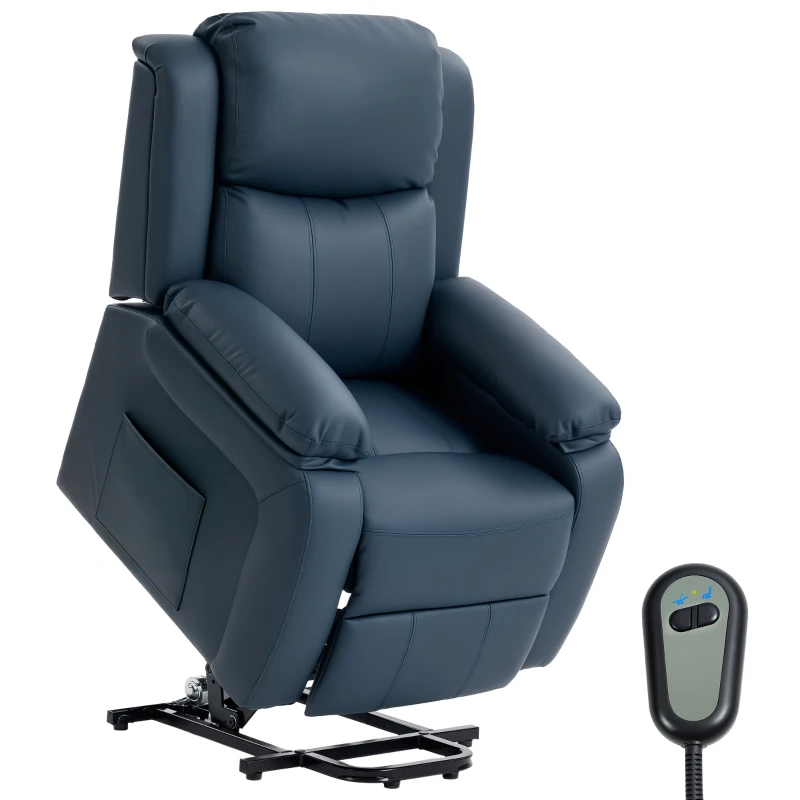 HOMCOM Sillón Relax Levanta Personas Sillón Elevador con Control Remoto Reclinación Eléctrica 160° Reposapiés 76x90x105cm Azul