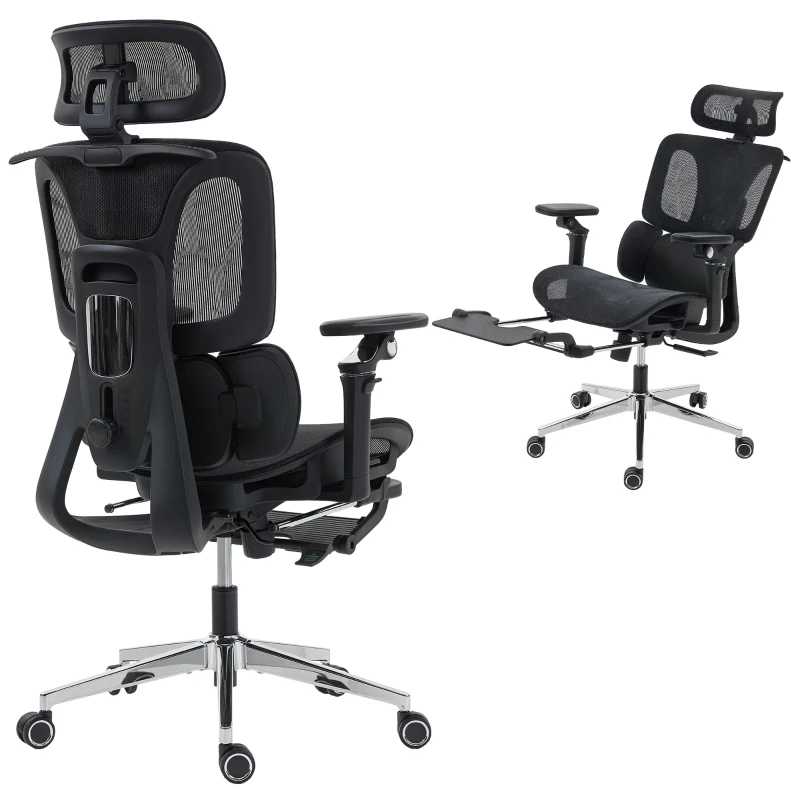 HOMCOM Sedia da Ufficio Ergonomica con Braccioli 6D, Poggiatesta e Profondità di Seduta Regolabili, 67 x 71 x 133 cm, Nero