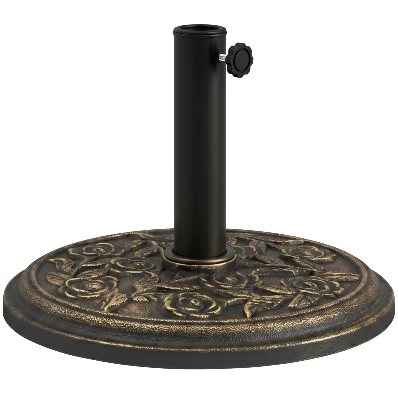 Outsunny 9kg Garden Parasol Base, Round Resin Cast Iron Effect Sun Umbrella Base, Outdoor Umbrella Stand for 38mm or 48mm Outdoor Umbrella Poles, Bronze Tone