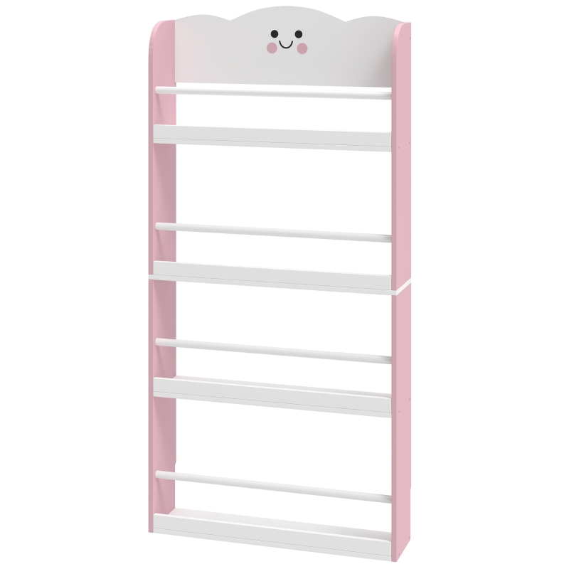 AIYAPLAY Children's bookshelf with 4 tiers, wall-mounted bookshelf for kids' room, playroom, living room, Pink