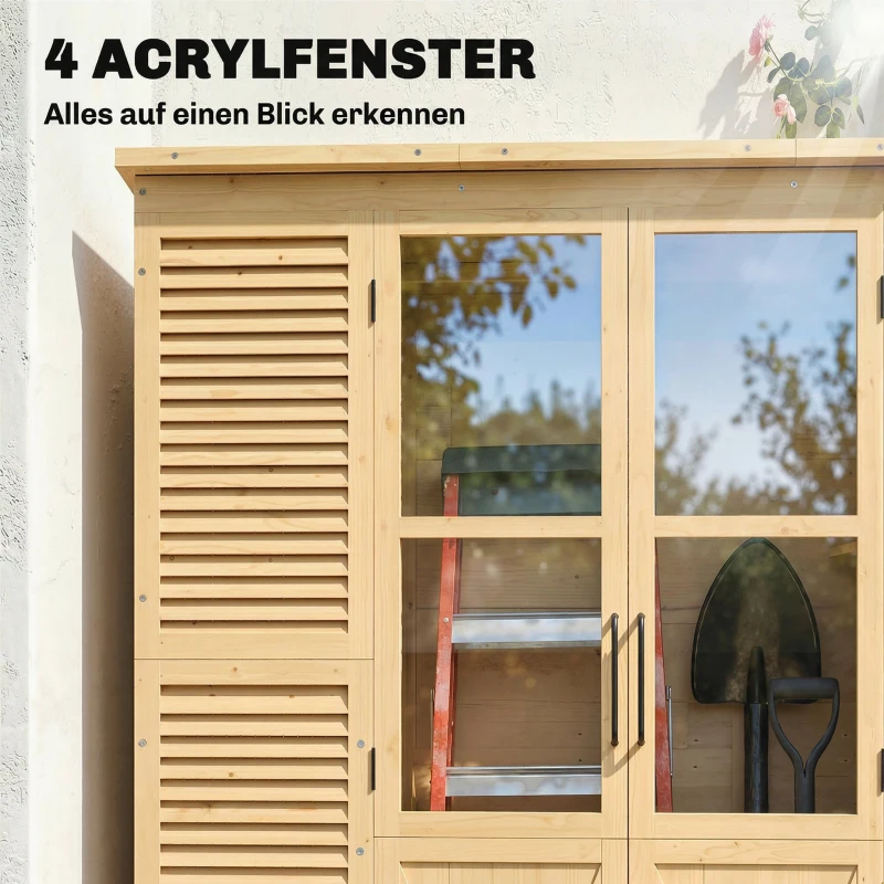 Outsunny Gartenschrank Holz Begehbarer Geräteschuppen mit Ablage Acrylfenstern Doppeltür Asphalt-Dach Lamellenlüftung Bodenplatte