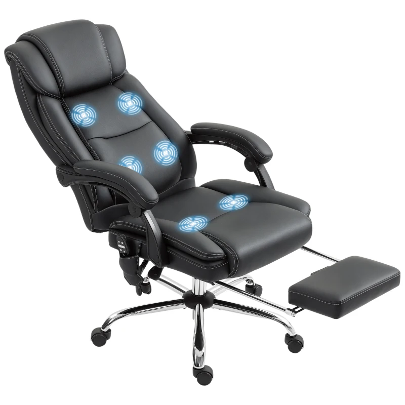 HOMCOM Fauteuil de bureau massant et chauffant chaise de bureau avec hauteur réglable dossier inclinable 67x72x111-119cm noir