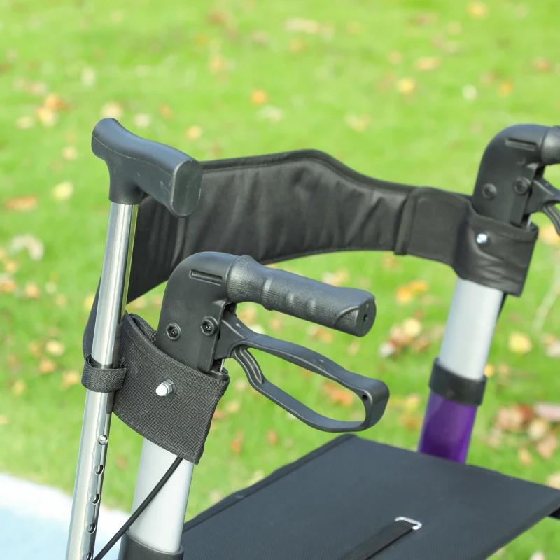 HOMCOM Folding Adjustable Rollator with Dual Brakes & 6 Adjustable Handle Heights for Seniors Purple
