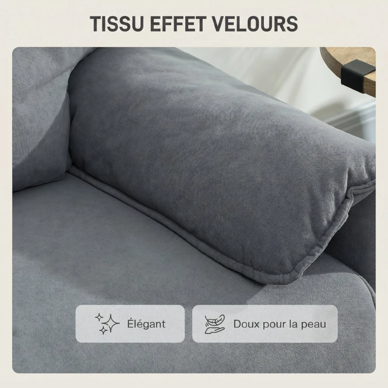 HOMCOM Canapé 2 Places, Canapé de Salon Rembourré avec Accoudoirs Matelassés, Effet Velours, 127 x 72 x 84 cm, Gris