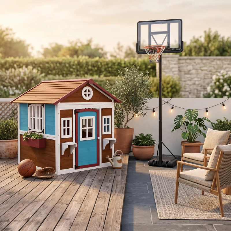 Outsunny Căsuță copii exterior casă de joacă exterioară cu ușă ferestre și jardiniere 114 x 126,4 x 135 cm Maro