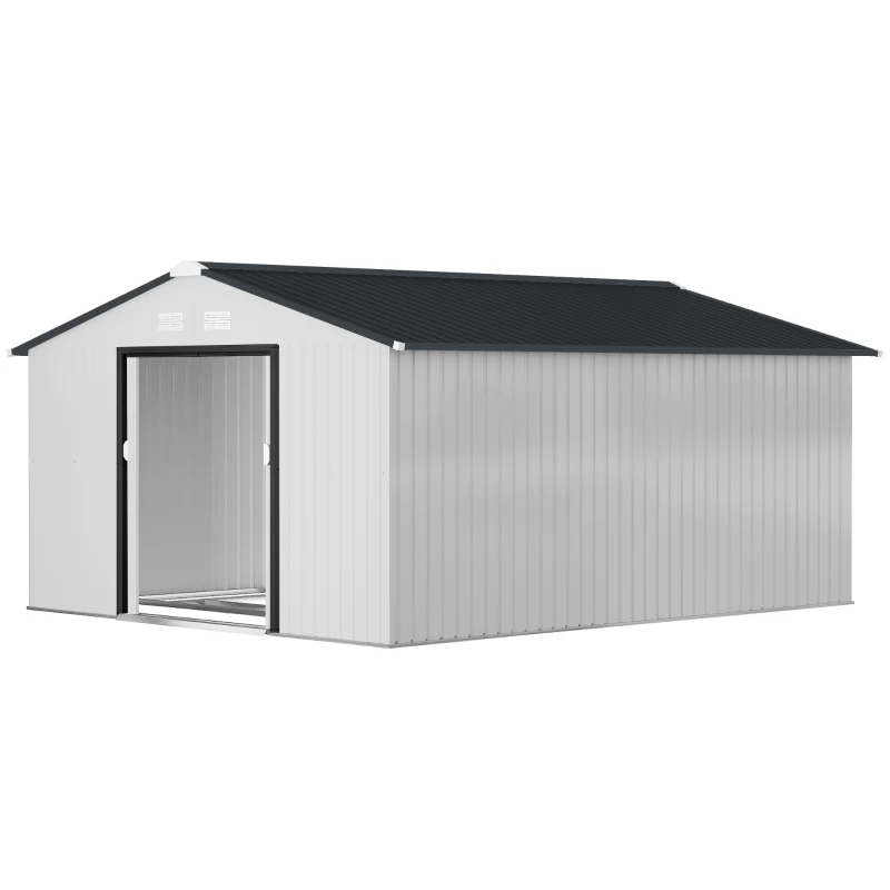Outsunny Casetta da Giardino 3.4x3.8x2 m in Acciaio con Doppia Porta Scorrevole e Tetto Inclinato, Argento