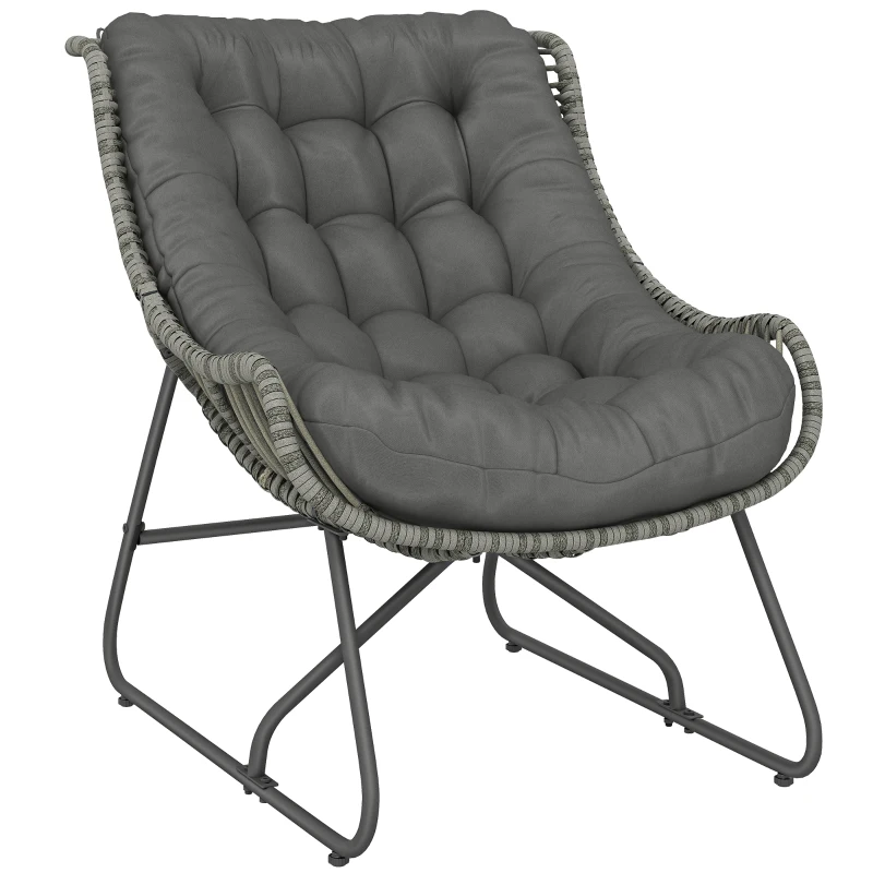 Outsunny Rattansessel mit Kissen Bänder, gepolsterter Outdoor Sessel aus Polyrattan, Korbsessel bis 120kg