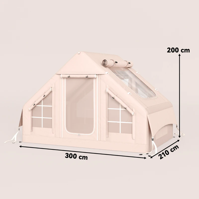 Outsunny Aufblasbares Zelt 5-8 Personen Schneller Aufbau 5000 mm Wasserdicht & Winddicht mit Luftpumpe Kaminöffnung Dachfenster