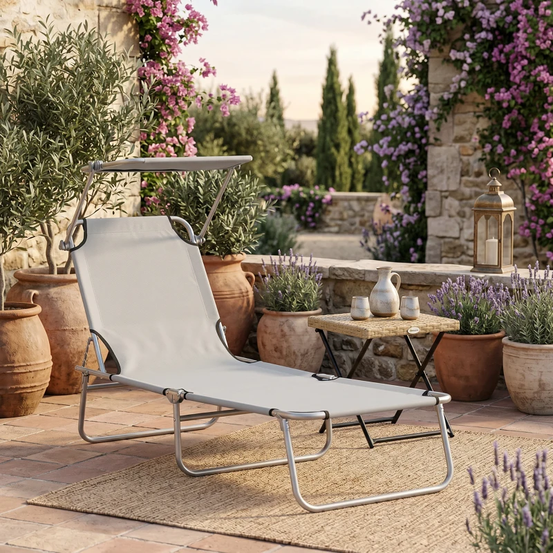 Outsunny Sezlong pentru Gradina cu Baldachin Reglabil