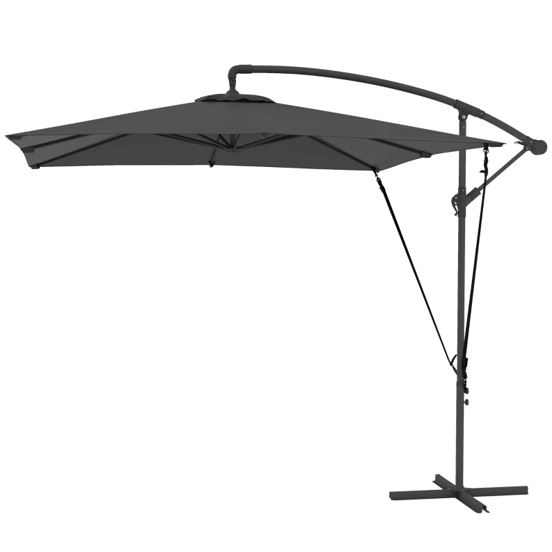 Outsunny Chapéu de Sol Excêntrico 247x247 cm com Base Cruzada, Manivela, Capa Protetora e Cobertura Giratória 360°, Cinzento Escuro