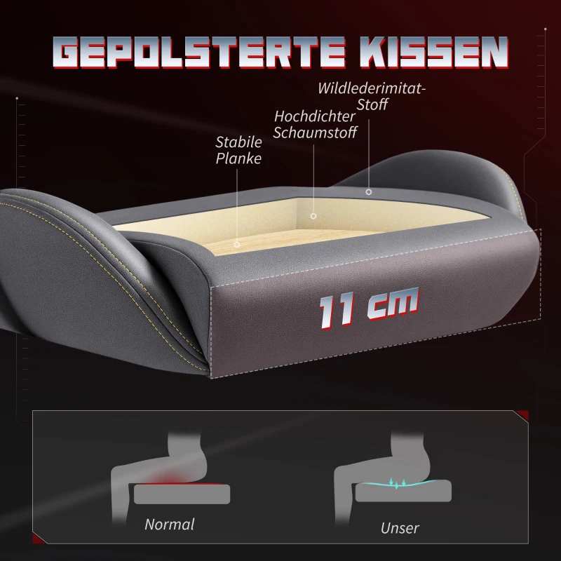 HOMCOM Ergonomischer Gaming-Stuhl mit 3D-Armlehnen, verstellbar, rollbarer Schreibtischstuhl mit Lendenstütze, Grau