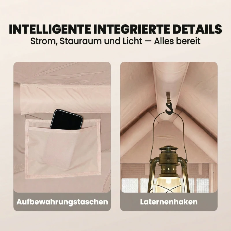 Outsunny Aufblasbares Zelt 5-8 Personen Schneller Aufbau 5000 mm Wasserdicht & Winddicht mit Luftpumpe Kaminöffnung Dachfenster