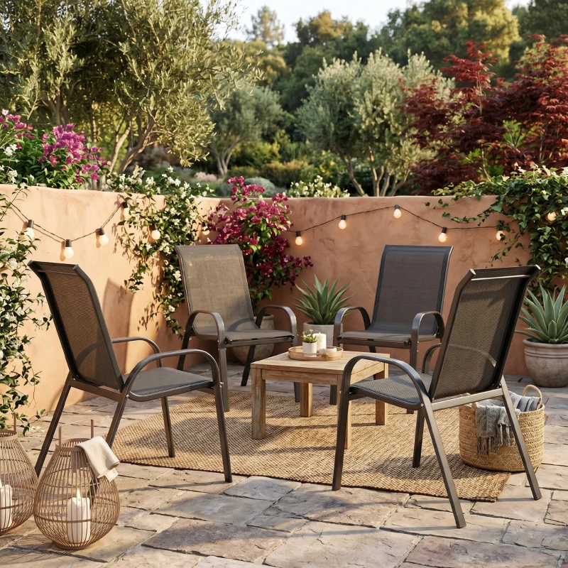 Outsunny Set de Grădină 3 Piese cu 2 Scaune de Grădină 54x71x93 cm și Măsuță Rotundă Ø60x71 cm din Oțel Negru