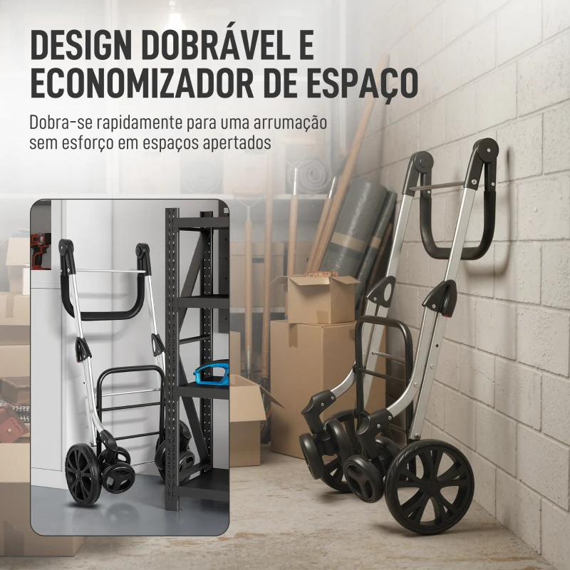 HOMCOM Carrinho de Compras Dobrável de 46 L de Alumínio com Saco Térmico 3 em 1 com 6 Rodas e Asa Ajustável 44x58x100 cm Cinzento